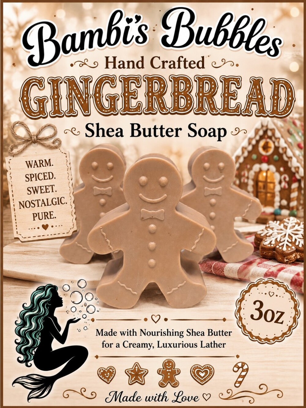 LAST ONE! Hand Crafted Gingerbread Shea Butter Cookie Soaps 3oz